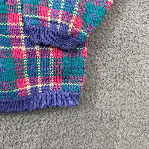 VTG Rainbow Reflections Plaid Floral V-Neck Sweater Womens Xl PreOwned - Picture 2 of 10